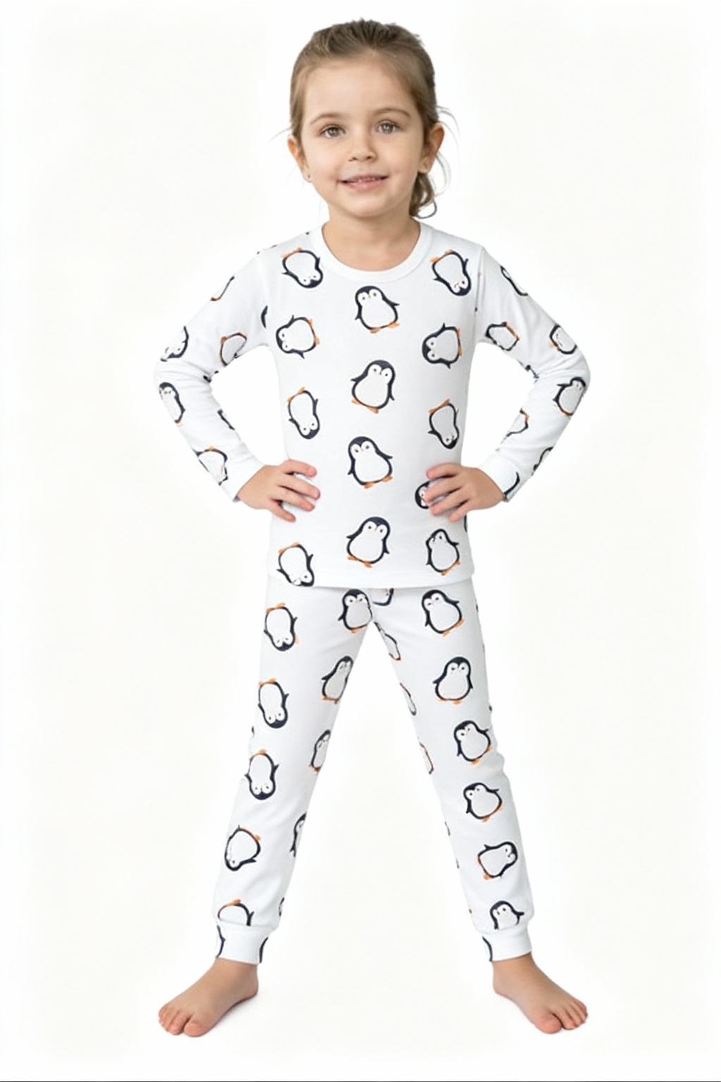 Uzun Kollu Penguen Desenli Çocuk Pijama Takım - Görsel 4