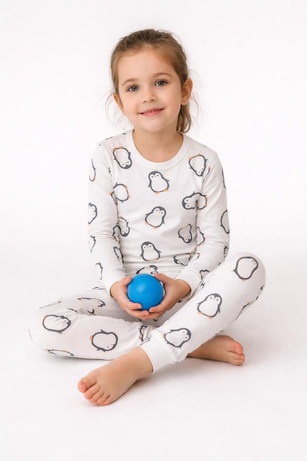 Uzun Kollu Penguen Desenli Çocuk Pijama Takım - Görsel 5