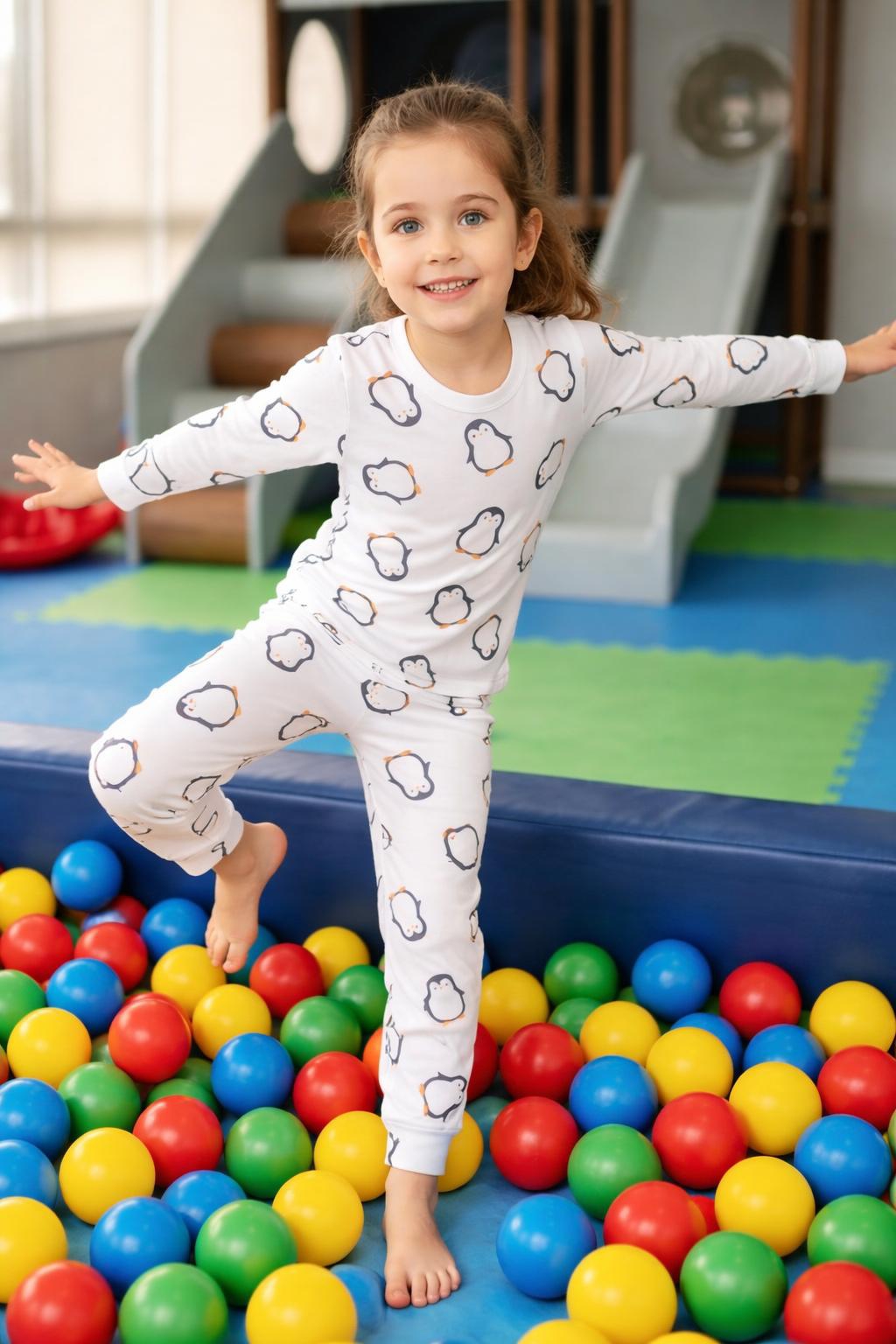 Uzun Kollu Penguen Desenli Çocuk Pijama Takım - Görsel 3