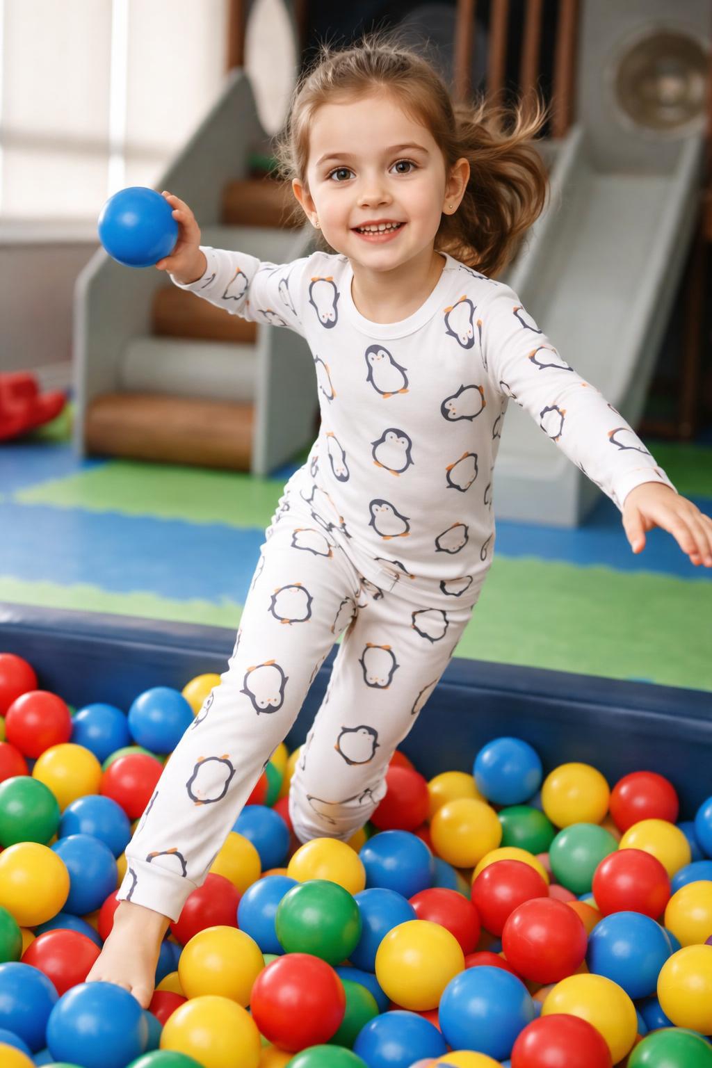 Uzun Kollu Penguen Desenli Çocuk Pijama Takım