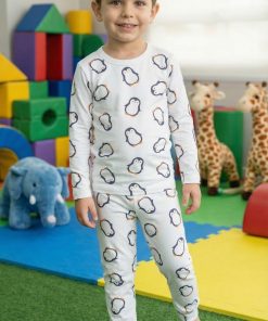 Uzun Kollu Penguen Desenli Çocuk Pijama Takım
