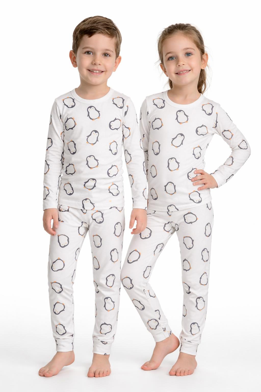 Uzun Kollu Penguen Desenli Çocuk Pijama Takım - Görsel 2