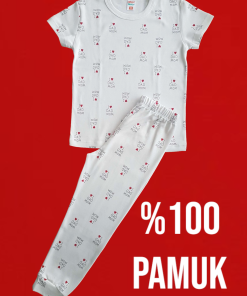 Kısa Kollu Kalp Desenli Pijama Takım