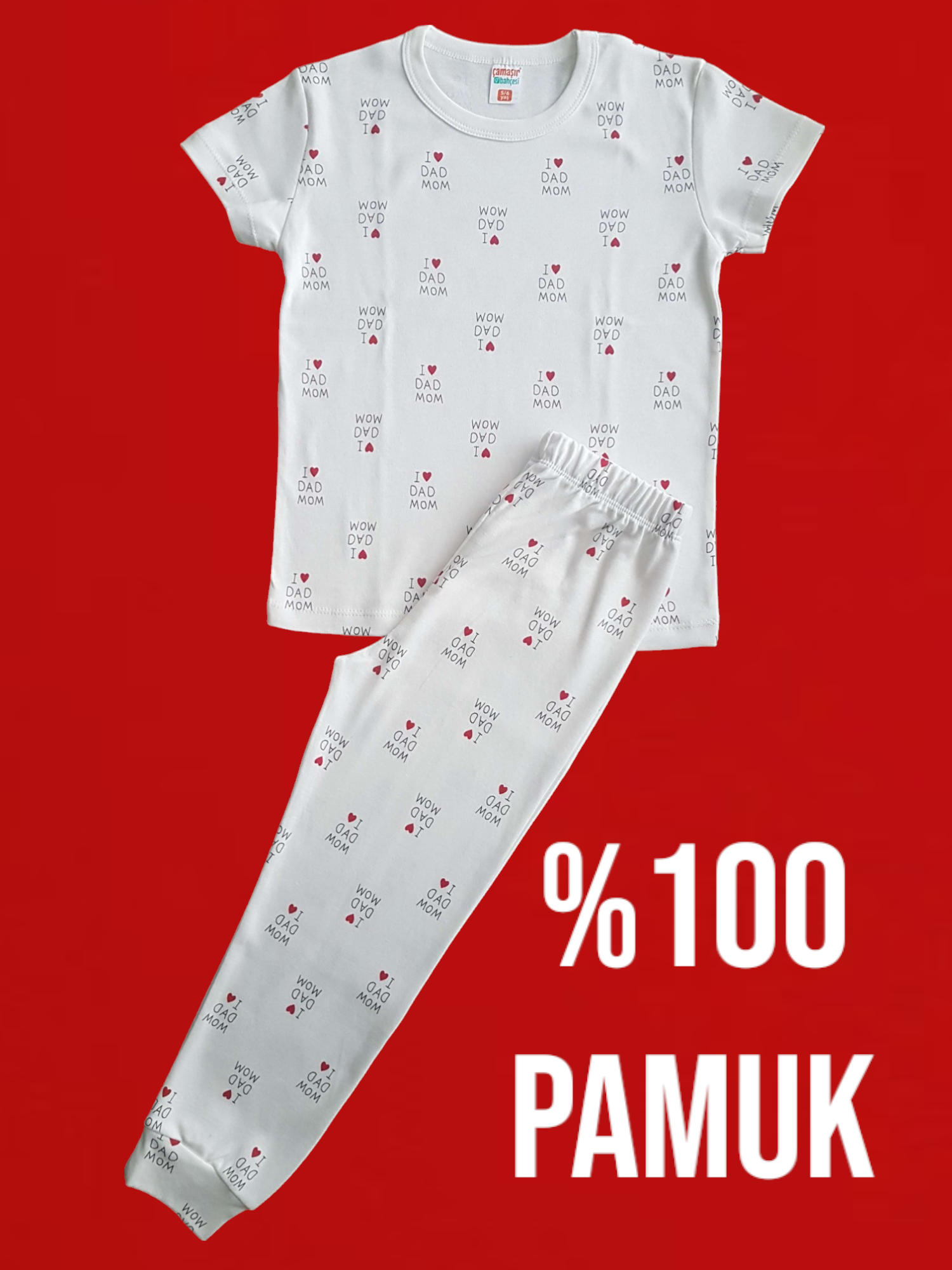 Kısa Kollu Kalp Desenli Pijama Takım