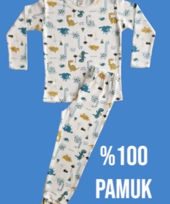 Uzun Kollu Dinozor Desenli Pijama Takım