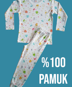 Uzun Kollu Renkli Tavşan Desenli Pijama Takım