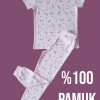 Kısa Kollu Pembe Kedi Desenli Pijama Takım