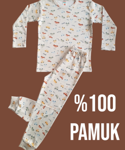 Uzun Kollu Araba Desenli Pijama Takım