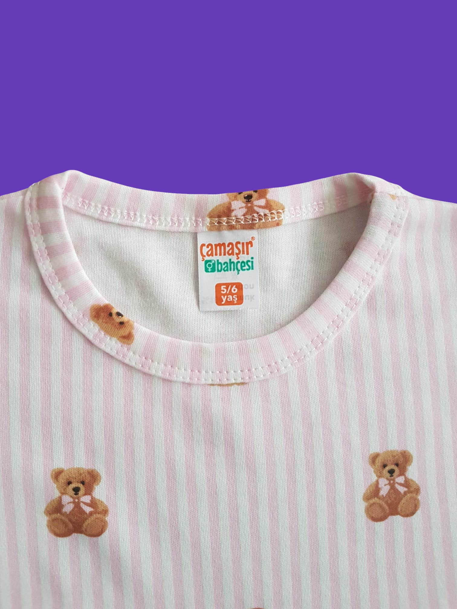 Kısa Kollu Çizgili Ayı Pijama Takım - Görsel 5