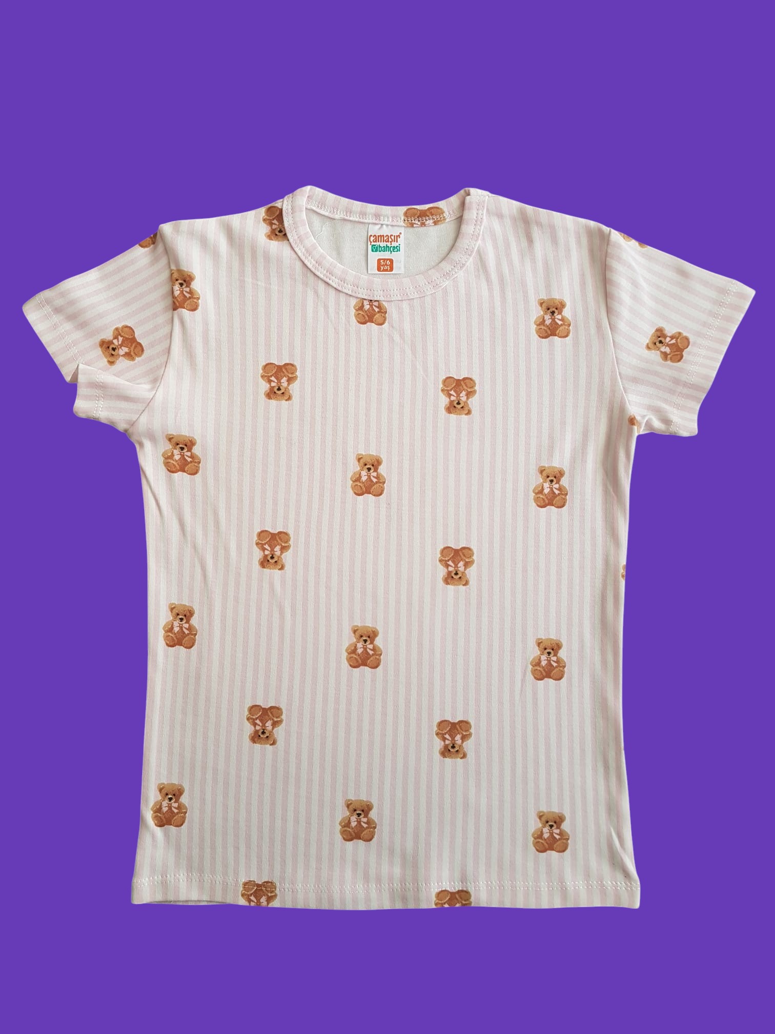 Kısa Kollu Çizgili Ayı Pijama Takım - Görsel 2
